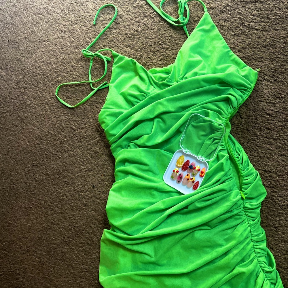 Neon green bodycon cocktail dress